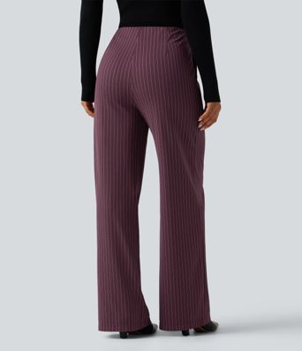 Halara Flex™ High Waisted Tie Side Wide Leg Stripe Work Pants with Pockets Halara Flex™ High Waisted Tie Side Wide Leg Stripe Work Pants with Pockets