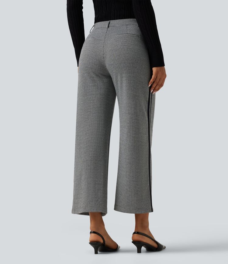 Star White Houndstooth Halara Flex™ Mid Rise Houndstooth Straight Leg Side Stripe Work Pants with Pockets / 2