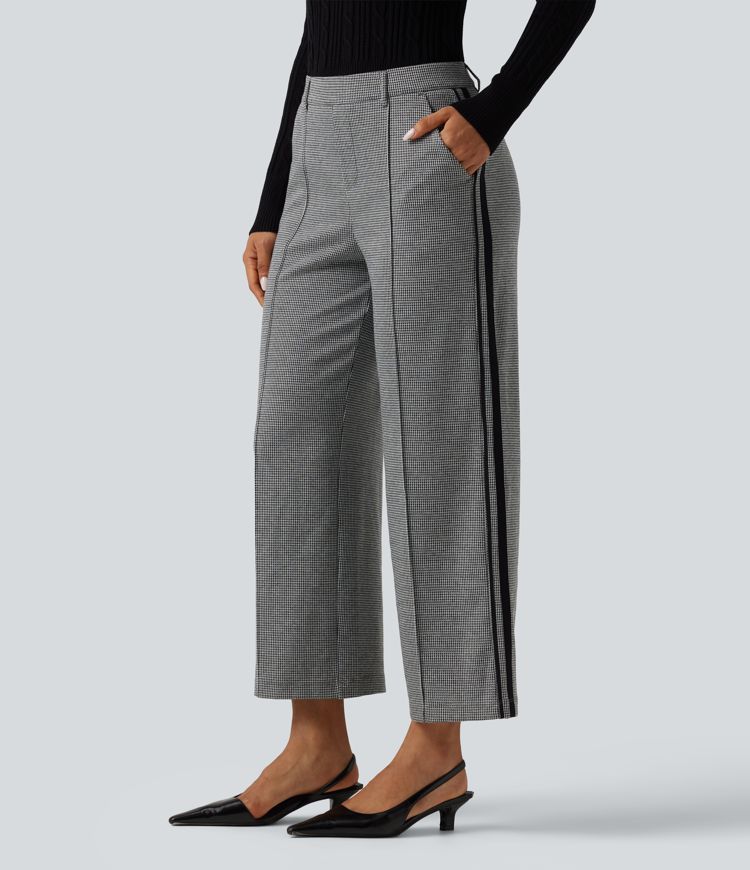 Halara Flex™ Mid Rise Houndstooth Straight Leg Side Stripe Work Pants with Pockets