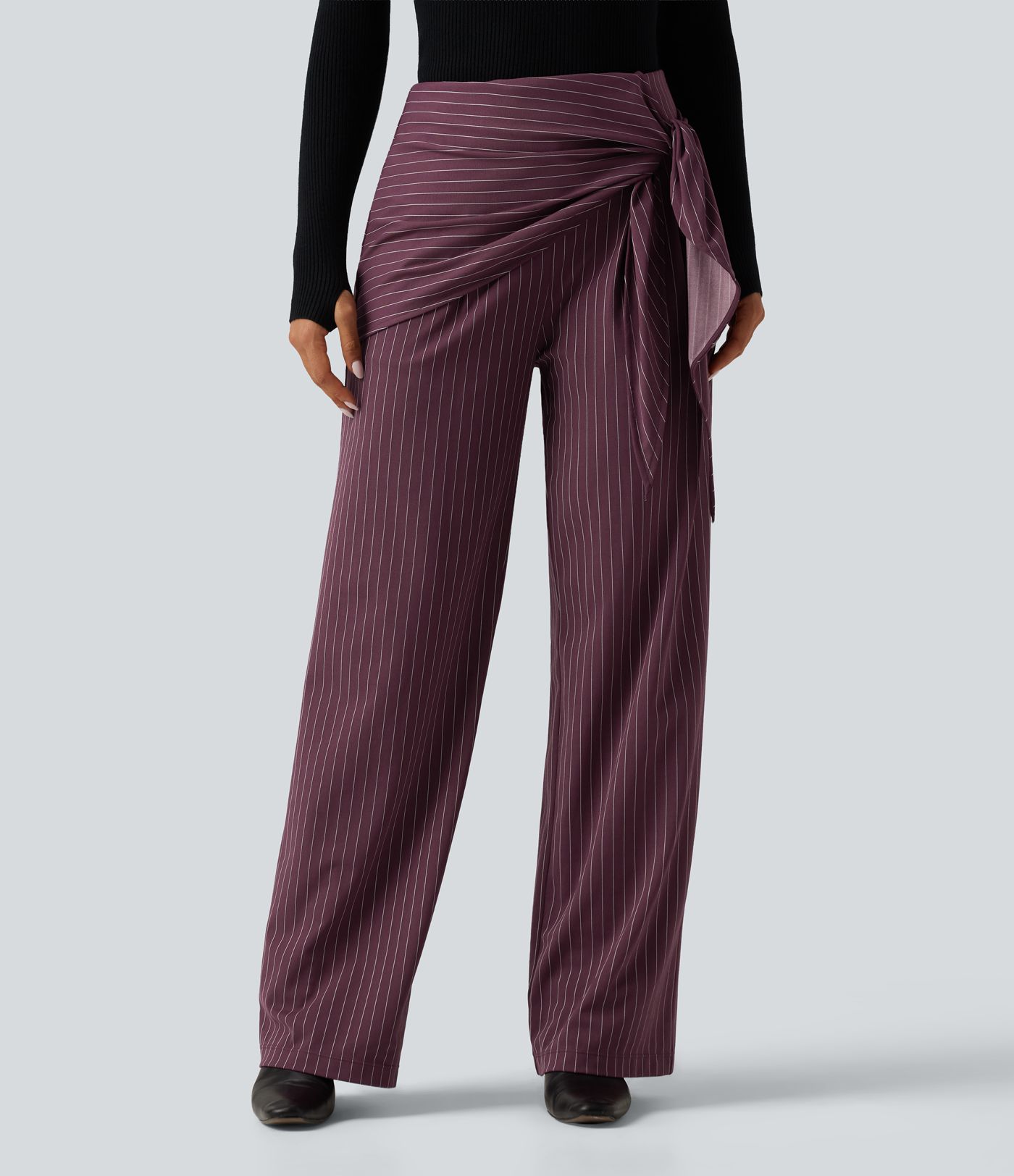 Halara Flex™ High Waisted Tie Side Wide Leg Stripe Work Pants with Pockets Halara Flex™ High Waisted Tie Side Wide Leg Stripe Work Pants with Pockets