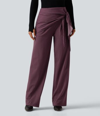 Halara Flex™ High Waisted Tie Side Wide Leg Stripe Work Pants with Pockets Halara Flex™ High Waisted Tie Side Wide Leg Stripe Work Pants with Pockets