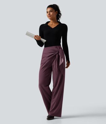 Halara Flex™ High Waisted Tie Side Wide Leg Stripe Work Pants with Pockets Halara Flex™ High Waisted Tie Side Wide Leg Stripe Work Pants with Pockets