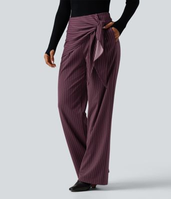 Halara Flex™ High Waisted Tie Side Wide Leg Stripe Work Pants with Pockets Halara Flex™ High Waisted Tie Side Wide Leg Stripe Work Pants with Pockets