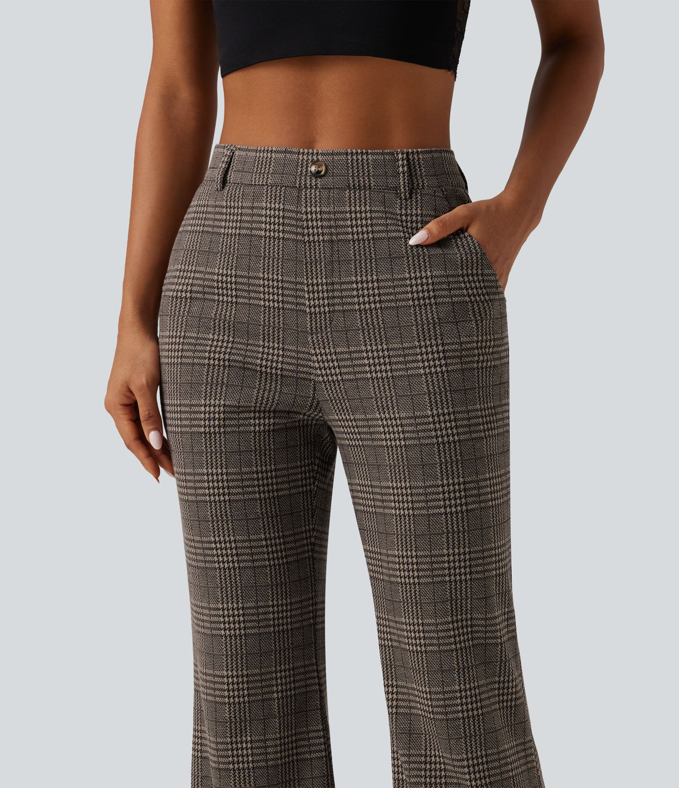 Halara Flex™ High Waisted Houndstooth Plaid Flare Work Pants with Pockets