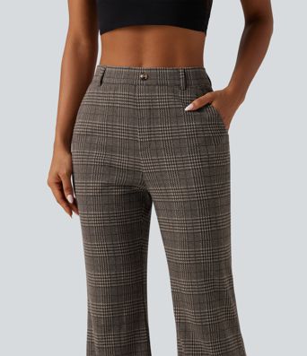 Halara Flex™ High Waisted Houndstooth Plaid Flare Work Pants with Pockets