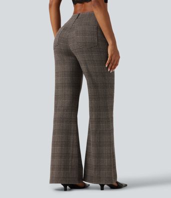 Halara Flex™ High Waisted Houndstooth Plaid Flare Work Pants with Pockets