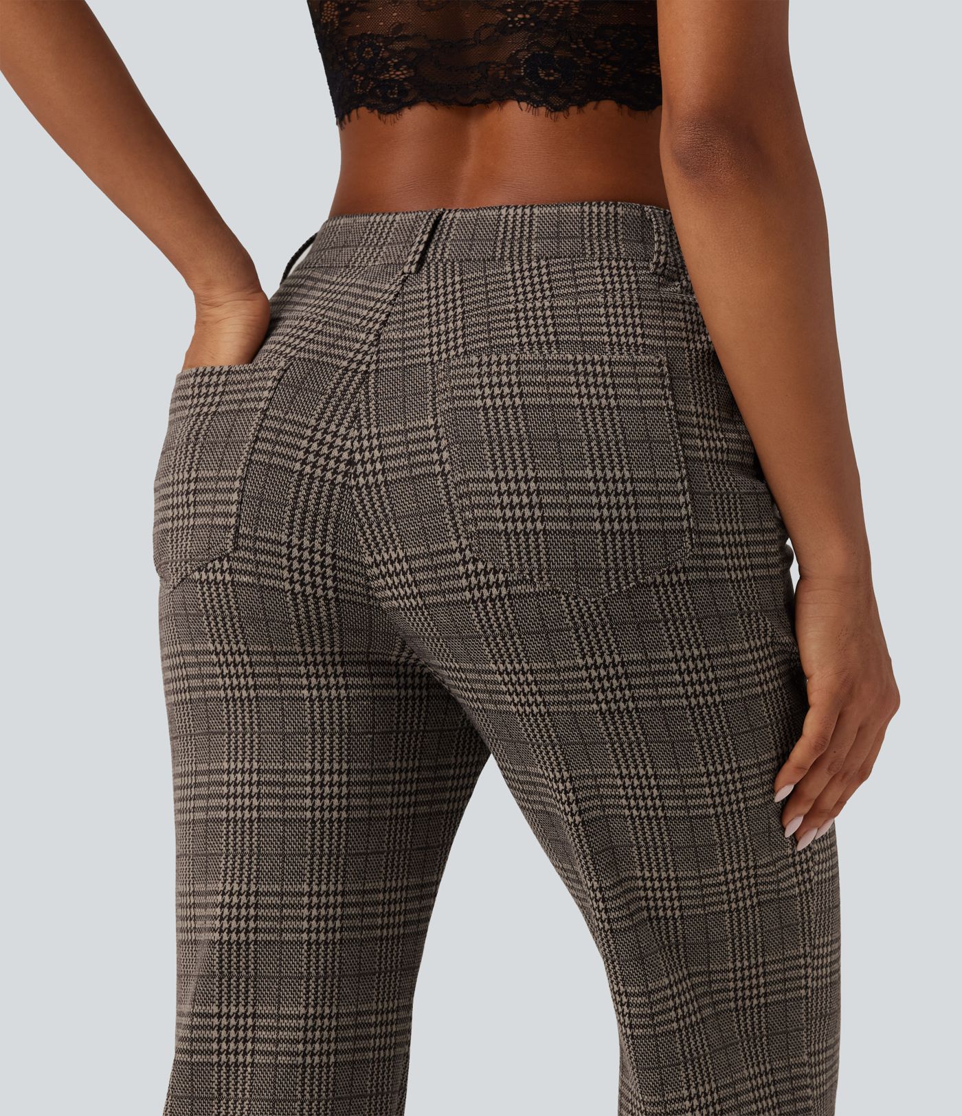 Halara Flex™ High Waisted Houndstooth Plaid Flare Work Pants with Pockets