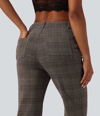 Halara Flex™ High Waisted Houndstooth Plaid Flare Work Pants with Pockets