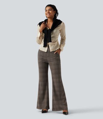Halara Flex™ High Waisted Houndstooth Plaid Flare Work Pants with Pockets
