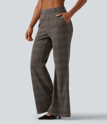Halara Flex™ High Waisted Houndstooth Plaid Flare Work Pants with Pockets