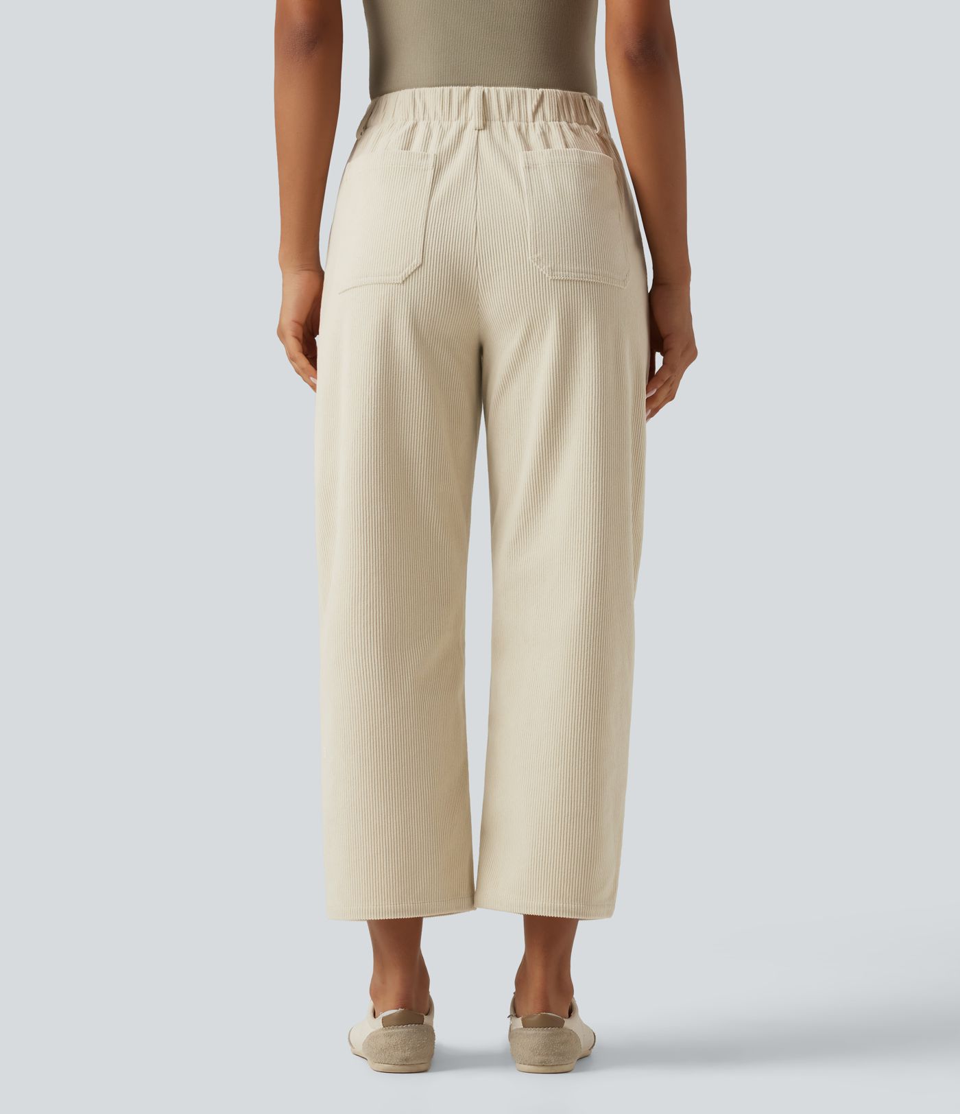 High Waisted Barrel Leg Corduroy Casual Pants with Pockets