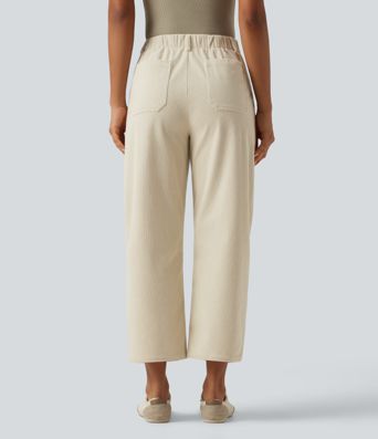 High Waisted Barrel Leg Corduroy Casual Pants with Pockets