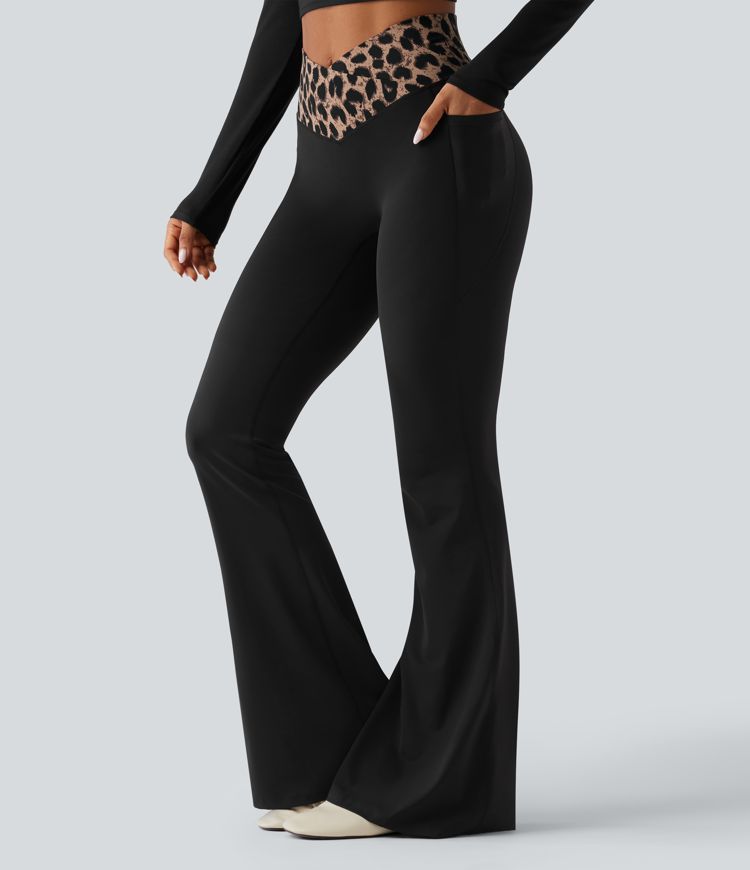 Halara UltraSculpt™ Leopard Print High Waisted Crossover InstantCool Casual Flare Pants with Pockets