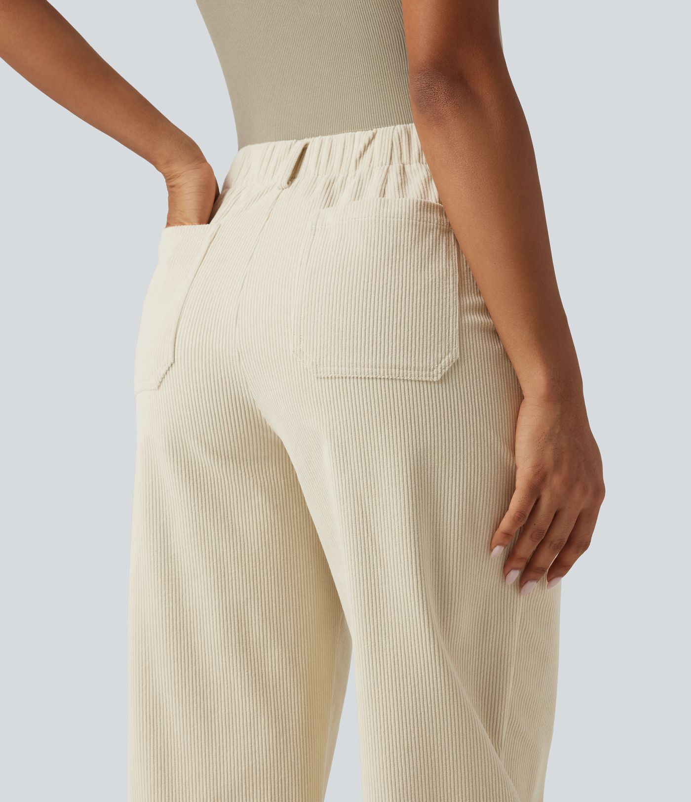 High Waisted Barrel Leg Corduroy Casual Pants with Pockets