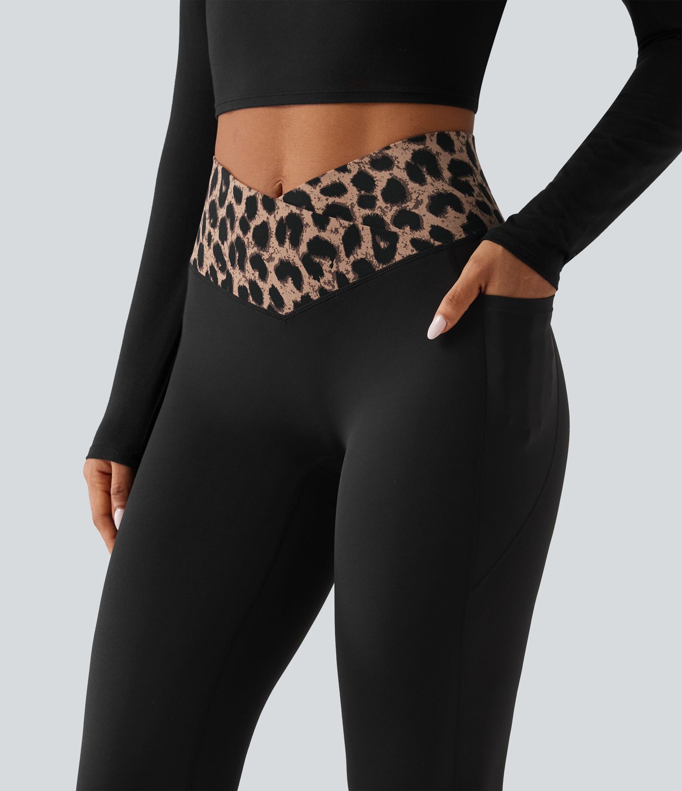 Halara UltraSculpt™ Leopard Print High Waisted Crossover InstantCool Casual Flare Pants with Pockets