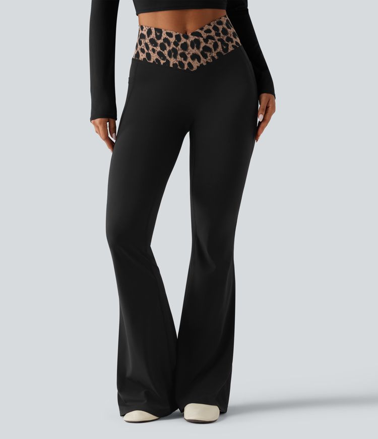 Halara UltraSculpt™ Leopard Print High Waisted Crossover InstantCool Casual Flare Pants with Pockets