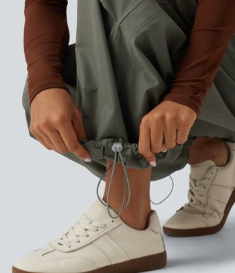Mid Rise Drawstring Baggy Adjustable Drawcord Hiking Cargo Pant with Pockets