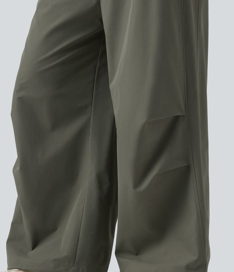 Mid Rise Drawstring Baggy Adjustable Drawcord Hiking Cargo Pant with Pockets