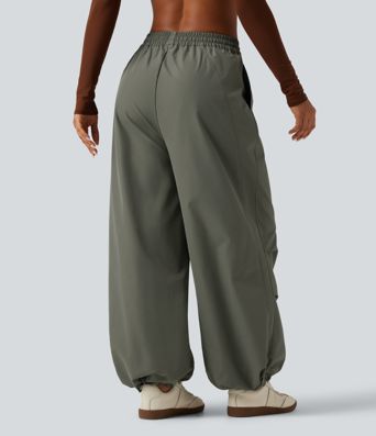 Mid Rise Drawstring Baggy Adjustable Drawcord Hiking Cargo Pant with Pockets