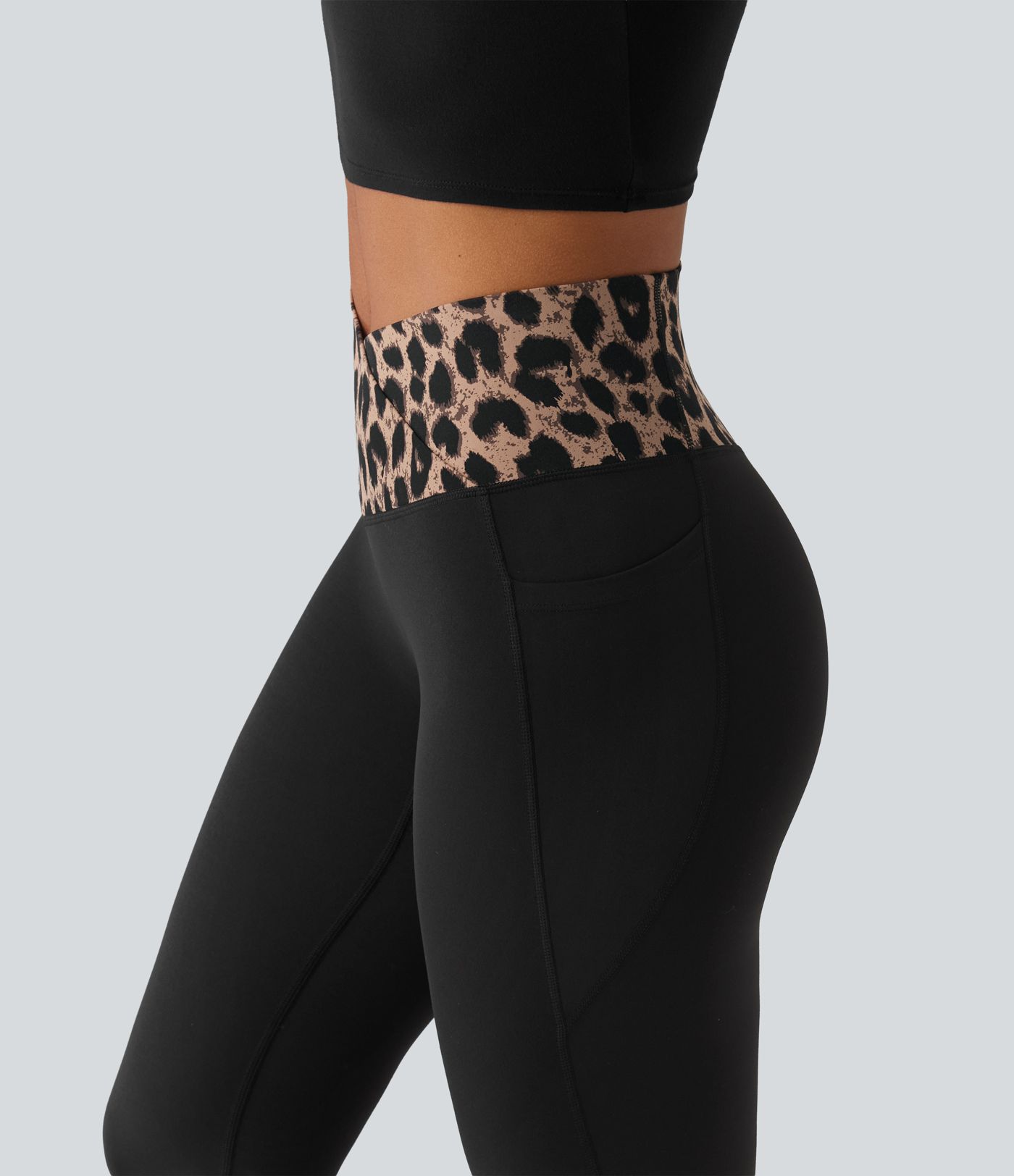 Halara UltraSculpt™ Leopard Print High Waisted Crossover InstantCool Casual Flare Pants with Pockets