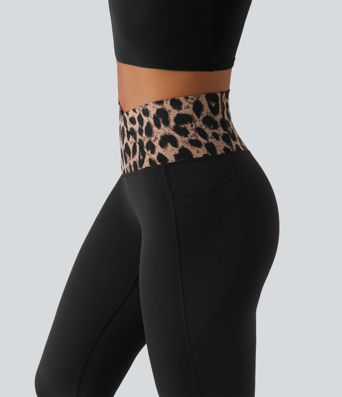 Halara UltraSculpt™ Leopard Print High Waisted Crossover InstantCool Casual Flare Pants with Pockets