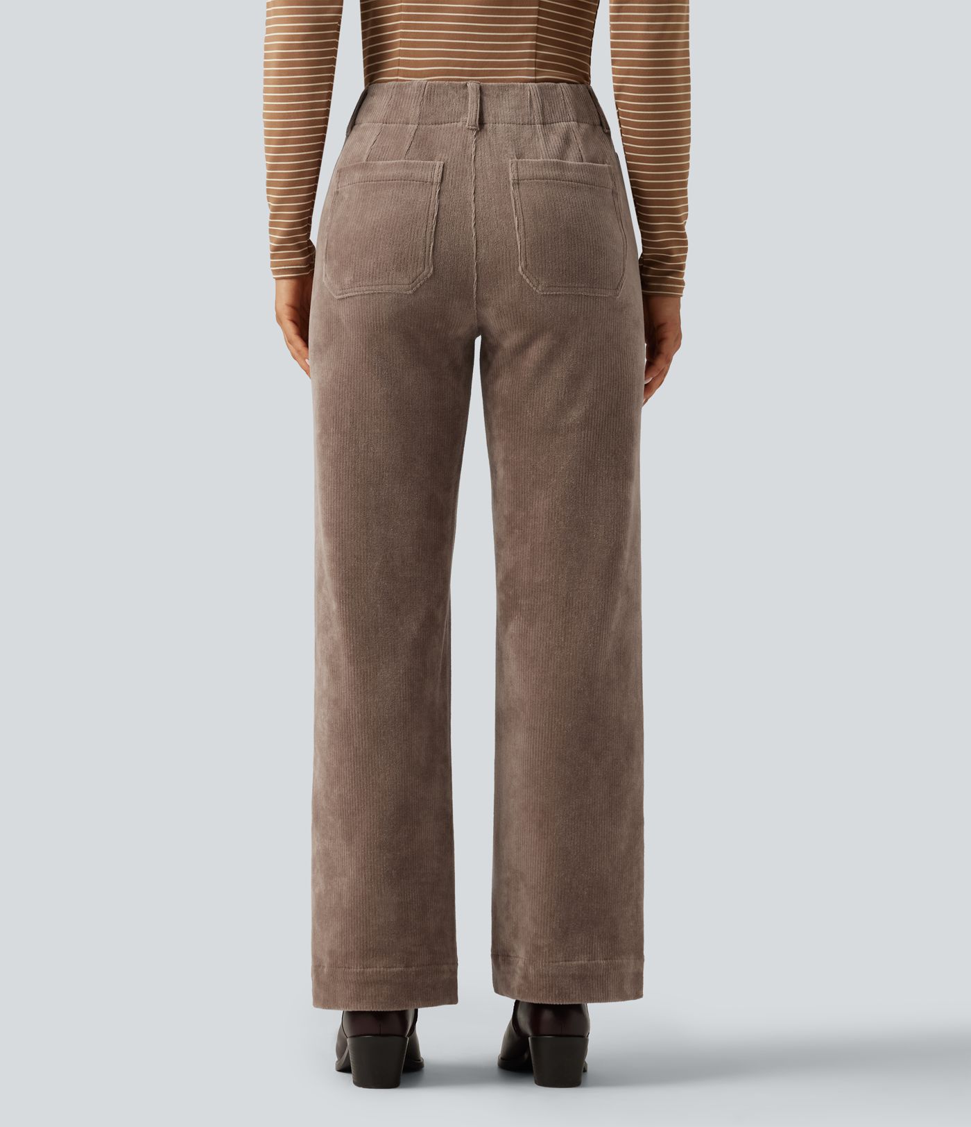 Lässige Hose aus Cord mit hohem Bund, mehreren Taschen und geradem Bein Lässige Hose aus Cord mit hohem Bund, mehreren Taschen und geradem Bein