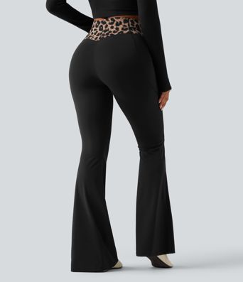 Halara UltraSculpt™ Leopard Print High Waisted Crossover InstantCool Casual Flare Pants with Pockets