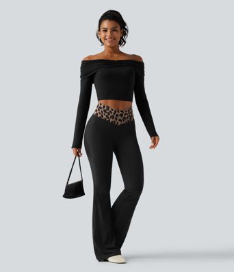 Halara UltraSculpt™ Leopard Print High Waisted Crossover InstantCool Casual Flare Pants with Pockets