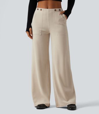 Mid Rise Wide Leg Corduroy Casual Pants with Pockets Mid Rise Wide Leg Corduroy Casual Pants with Pockets