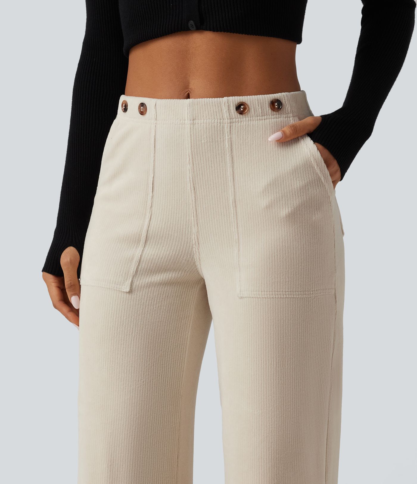 Mid Rise Wide Leg Corduroy Casual Pants with Pockets Mid Rise Wide Leg Corduroy Casual Pants with Pockets