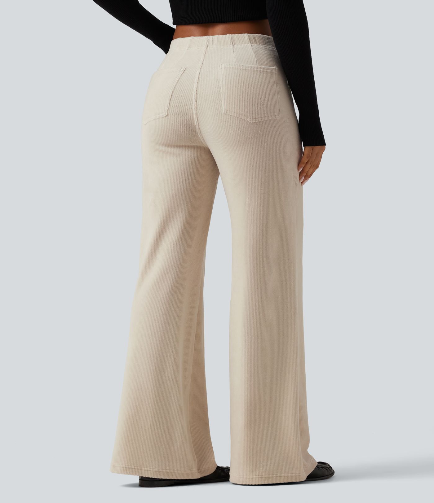 Mid Rise Wide Leg Corduroy Casual Pants with Pockets Mid Rise Wide Leg Corduroy Casual Pants with Pockets