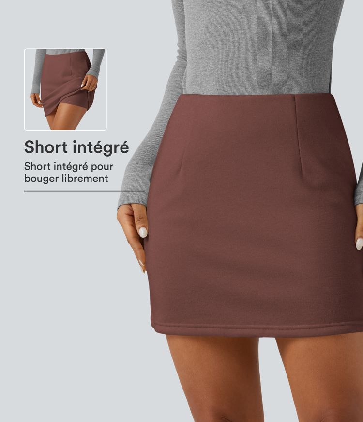 Jupe-short mini taille haute coupe trapèze avec poches