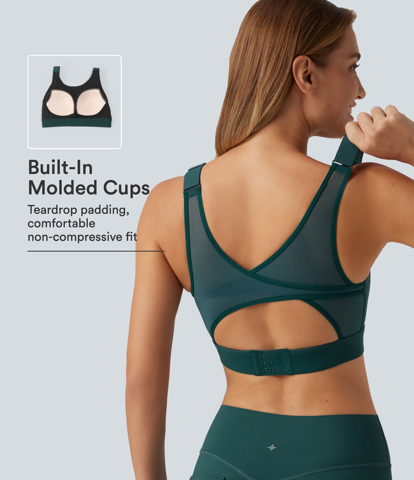 Halara UltraSculpt™ Medium Support Round Neck Contrast Mesh Running Sports Bra with Built-in Bra Halara UltraSculpt™ Medium Support Round Neck Contrast Mesh Running Sports Bra with Built-in Bra