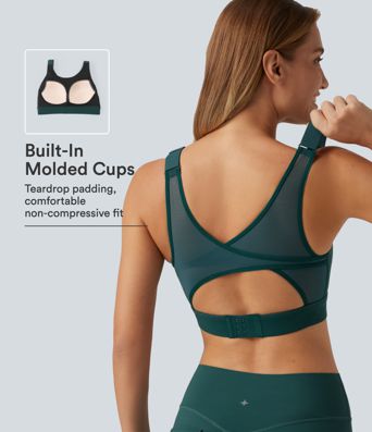 Halara UltraSculpt™ Medium Support Round Neck Contrast Mesh Running Sports Bra with Built-in Bra Halara UltraSculpt™ Medium Support Round Neck Contrast Mesh Running Sports Bra with Built-in Bra