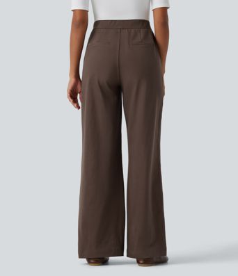 High Waisted Wide Leg Work Pants with Pockets High Waisted Wide Leg Work Pants with Pockets