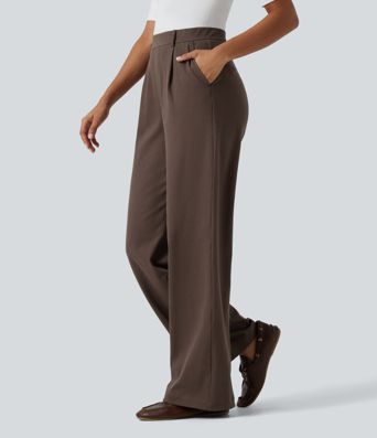 High Waisted Wide Leg Work Pants with Pockets High Waisted Wide Leg Work Pants with Pockets
