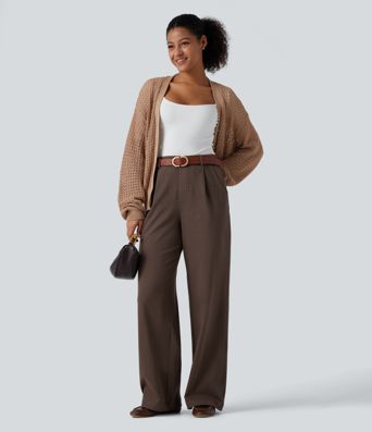 High Waisted Wide Leg Work Pants with Pockets High Waisted Wide Leg Work Pants with Pockets
