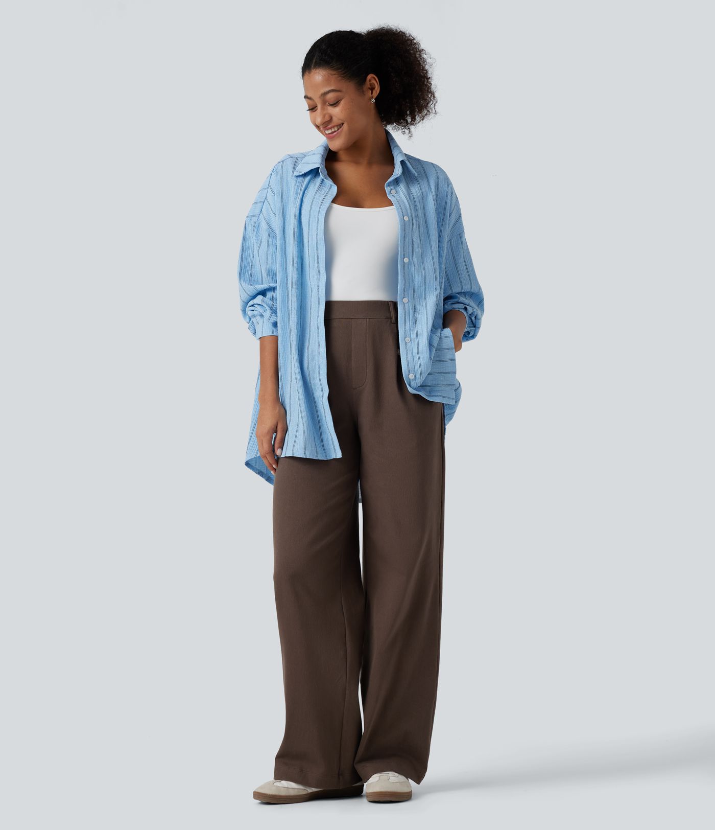 High Waisted Wide Leg Work Pants with Pockets High Waisted Wide Leg Work Pants with Pockets