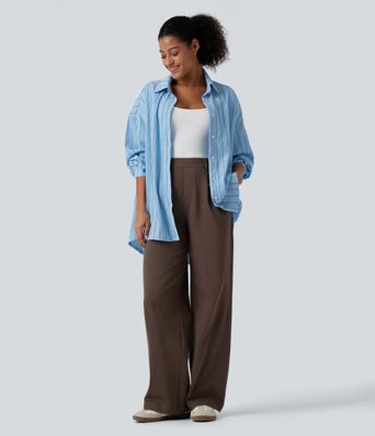 High Waisted Wide Leg Work Pants with Pockets High Waisted Wide Leg Work Pants with Pockets