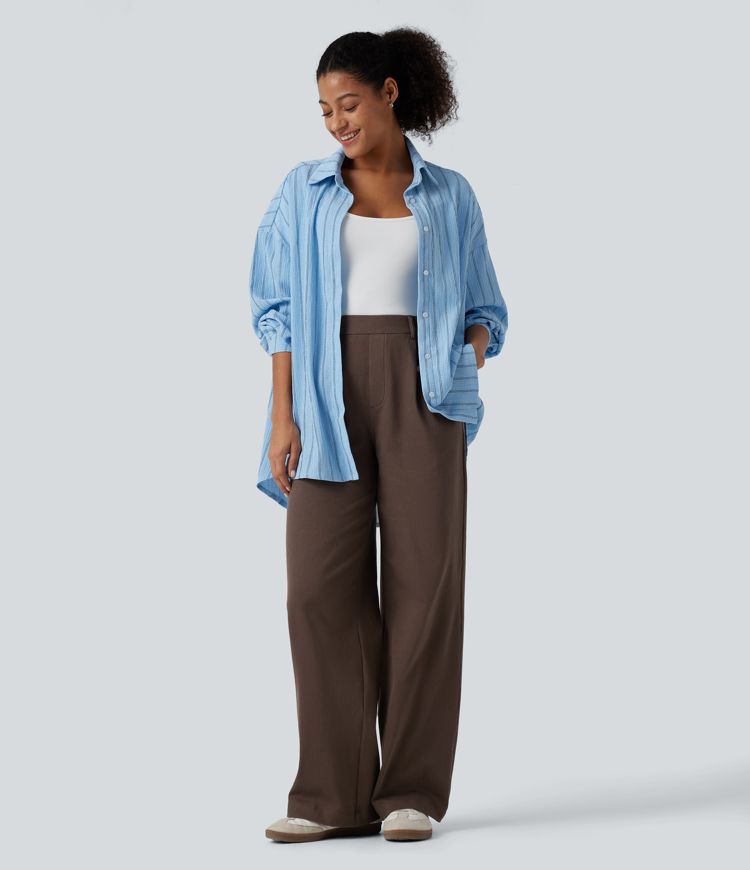 High Waisted Wide Leg Work Pants with Pockets High Waisted Wide Leg Work Pants with Pockets