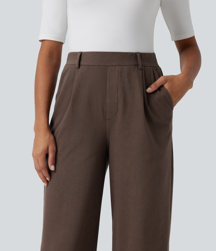 High Waisted Wide Leg Work Pants with Pockets High Waisted Wide Leg Work Pants with Pockets