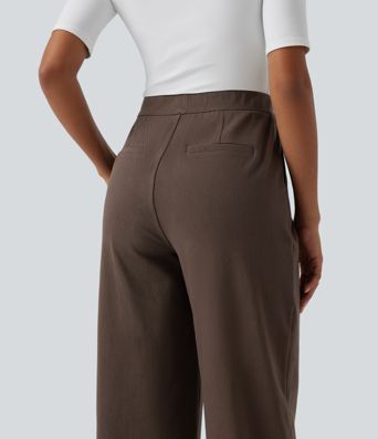 High Waisted Wide Leg Work Pants with Pockets High Waisted Wide Leg Work Pants with Pockets