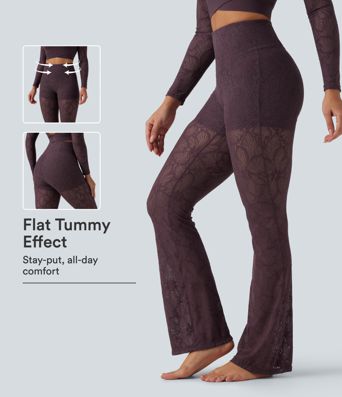 Halara UltraSculpt™ High Waisted Tummy Control Contrast Lace Yoga Flare Leggings with Pocket