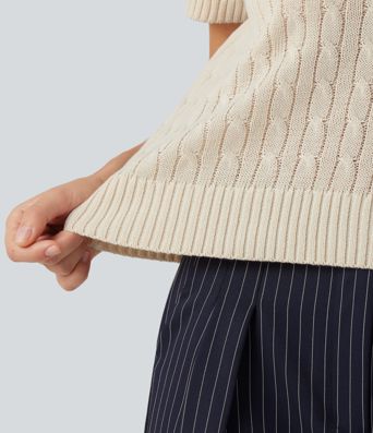 Polo Short Sleeve Cable Knit Work Sweater