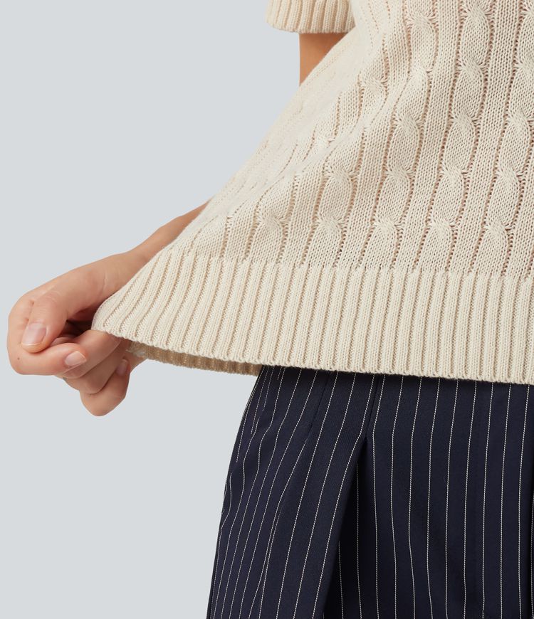 Polo Short Sleeve Cable Knit Work Sweater