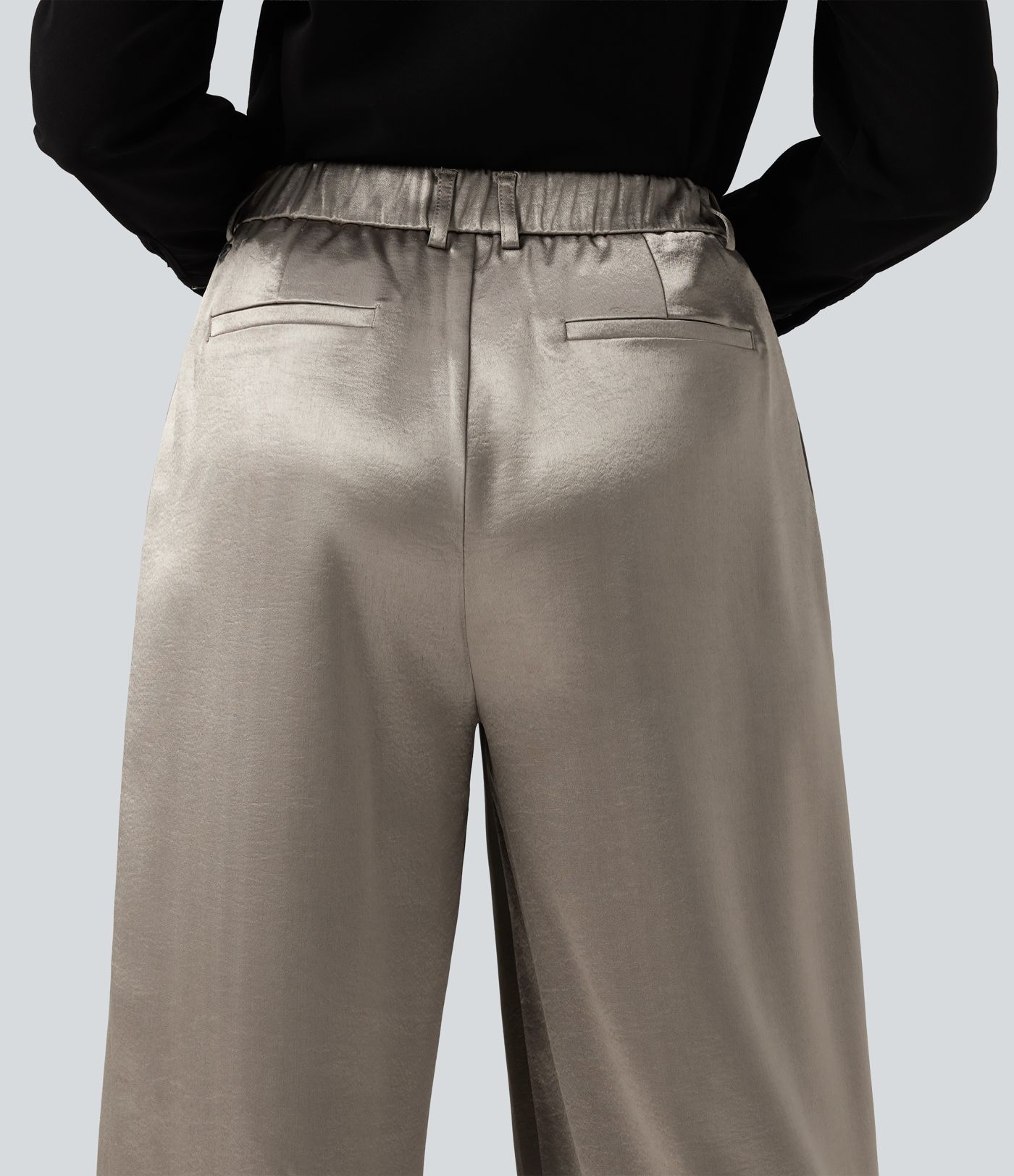 High Waisted Wide Leg Satin Work Pants with Pockets