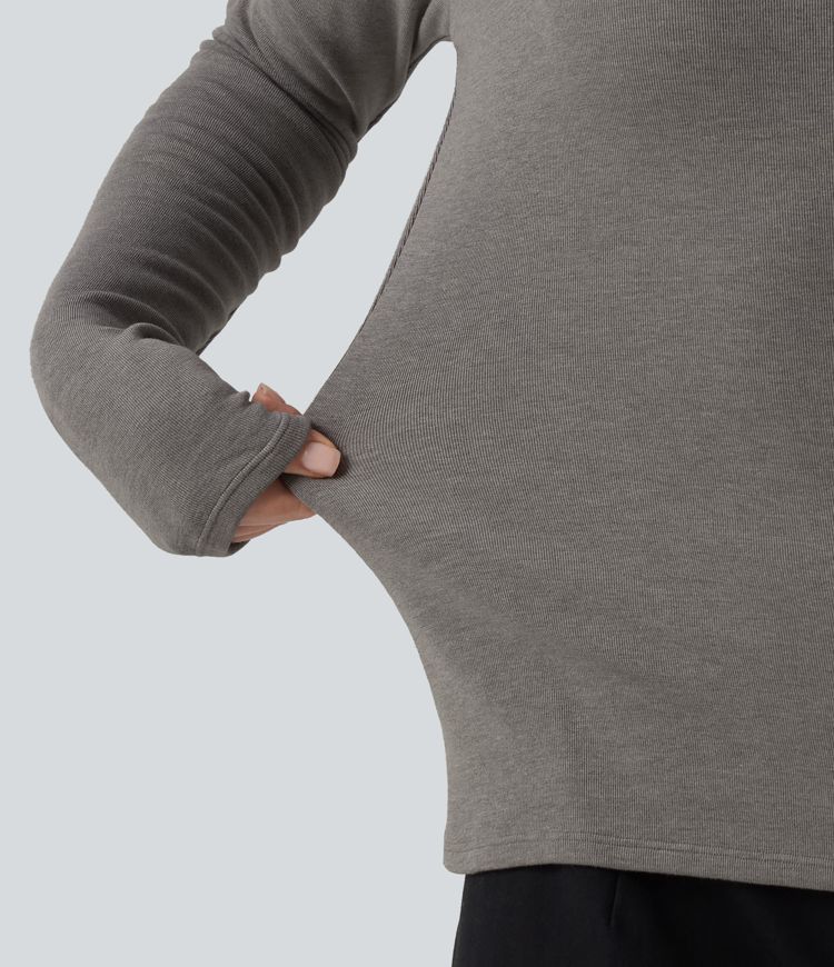 Boat Neck Raglan Long Sleeve Thermal Casual Top