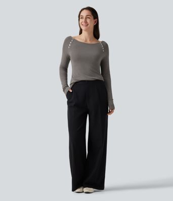 Boat Neck Raglan Long Sleeve Thermal Casual Top