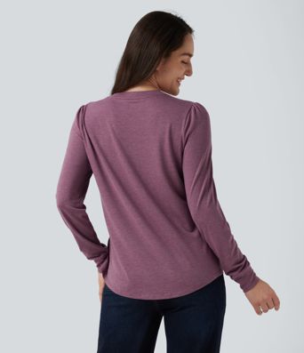V Neck Long Sleeve Heathered Casual Top V Neck Long Sleeve Heathered Casual Top