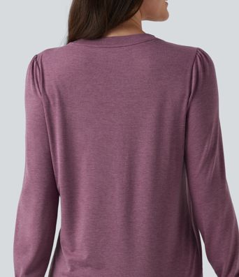V Neck Long Sleeve Heathered Casual Top V Neck Long Sleeve Heathered Casual Top